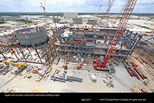 Vogtle Unit 4 nuclear island (left) and turbine building (right)