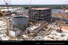 Vogtle Unit 3 nuclear island and turbine building.