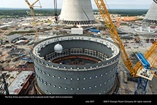 The first of two accumulator tanks is placed inside Vogtle Unit 3 containment.
