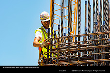 A worker sets rebar at the Vogtle 3 and 4 consruction site.