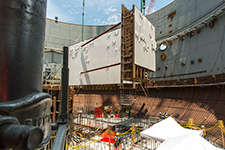 Only a few feet remain until the CA05 module is set inside the containment building.